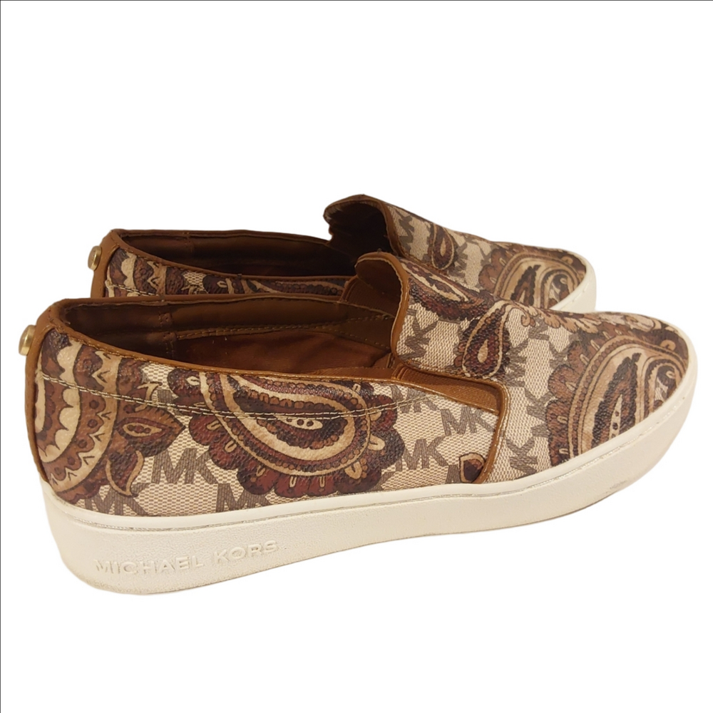 Michael Kors Keaton Slip-on Sneakers Brown Paisley Size 8M